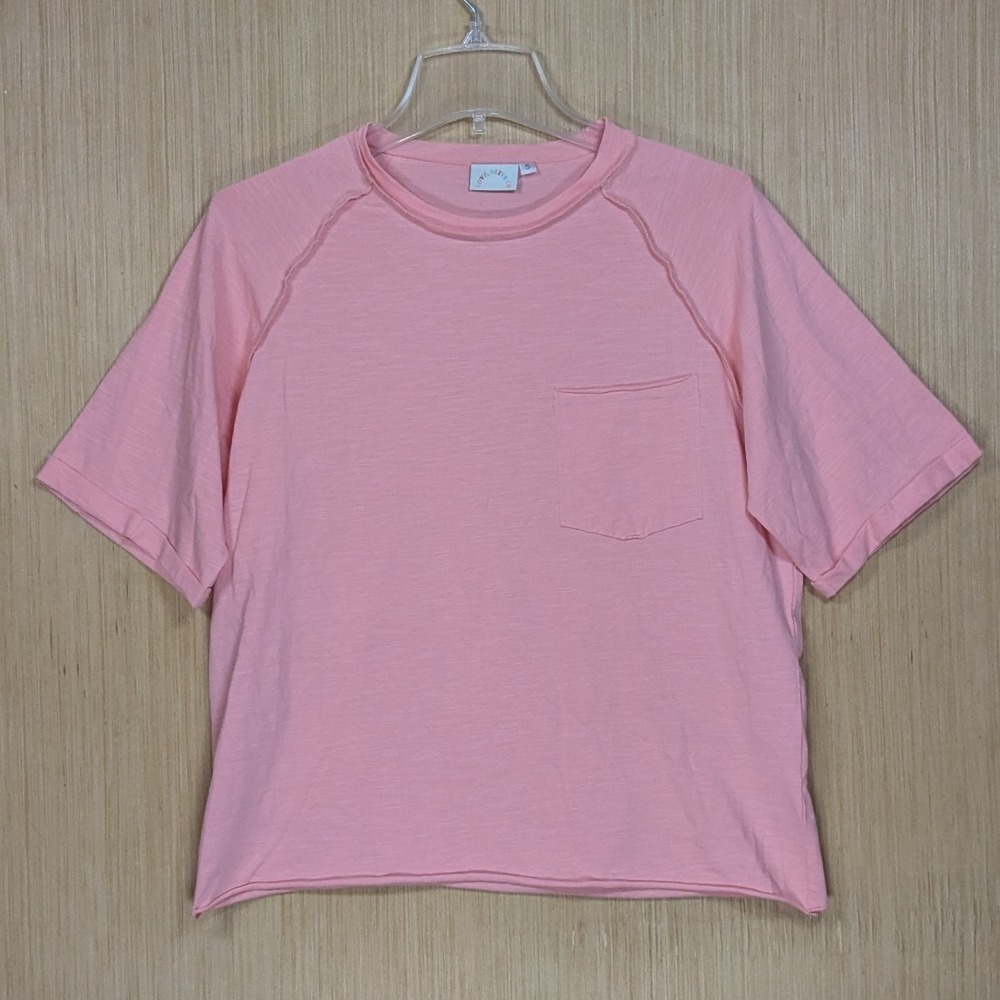 Love Olive Co Pink Pocket Tee Boxy Oversized Casual Stretch Top Womens Small